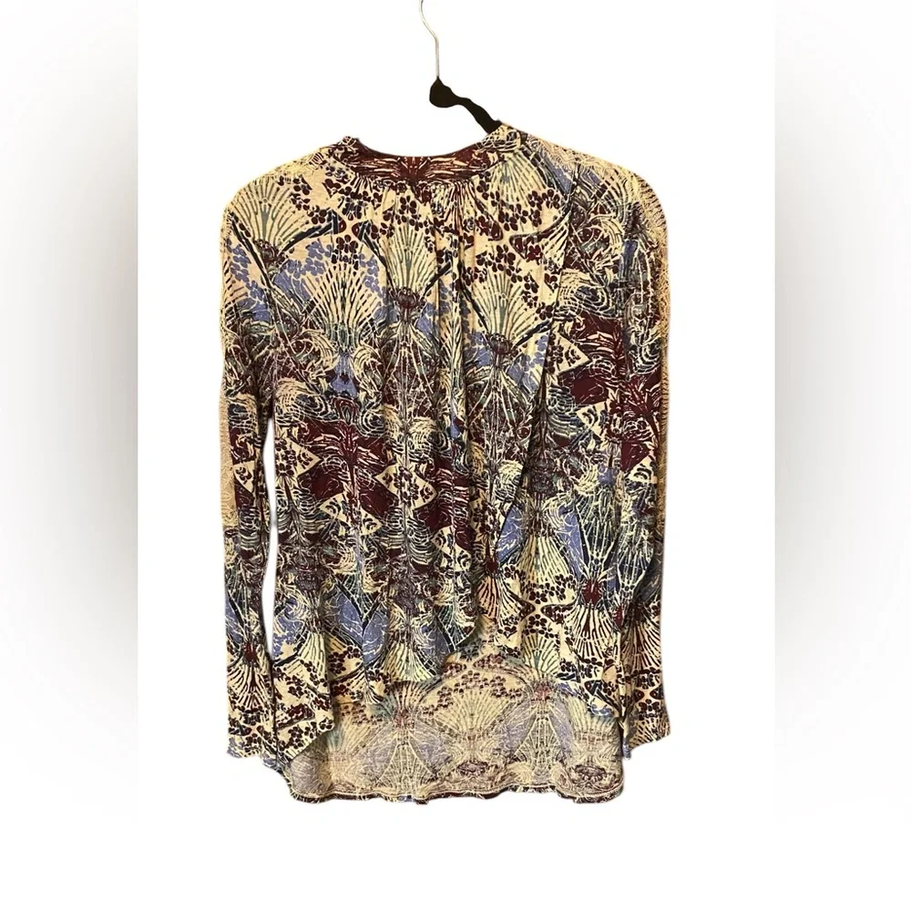 Free People New World Nouveau Top Small Boho Printed Blouse Flowy Pleated